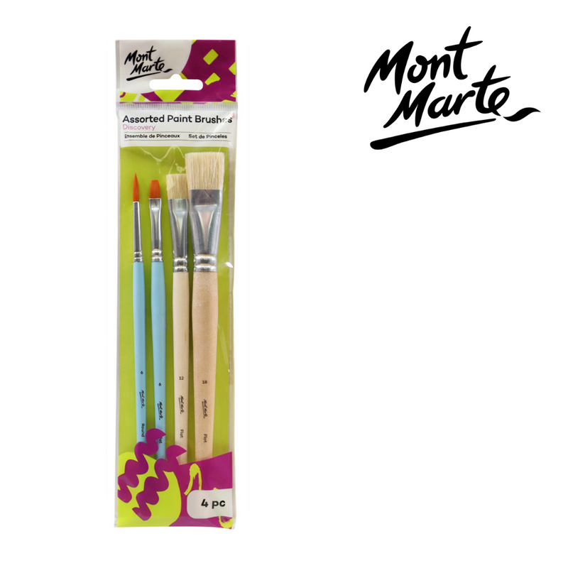 MM Brush Set 4pc with taklon bristles including flat size 10 and round brushes size 2, 4, 8