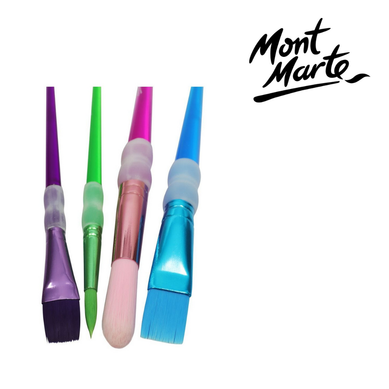MM Brush Set 4-piece assortment of art paint brushes for acrylic, watercolour, and craft projects.
