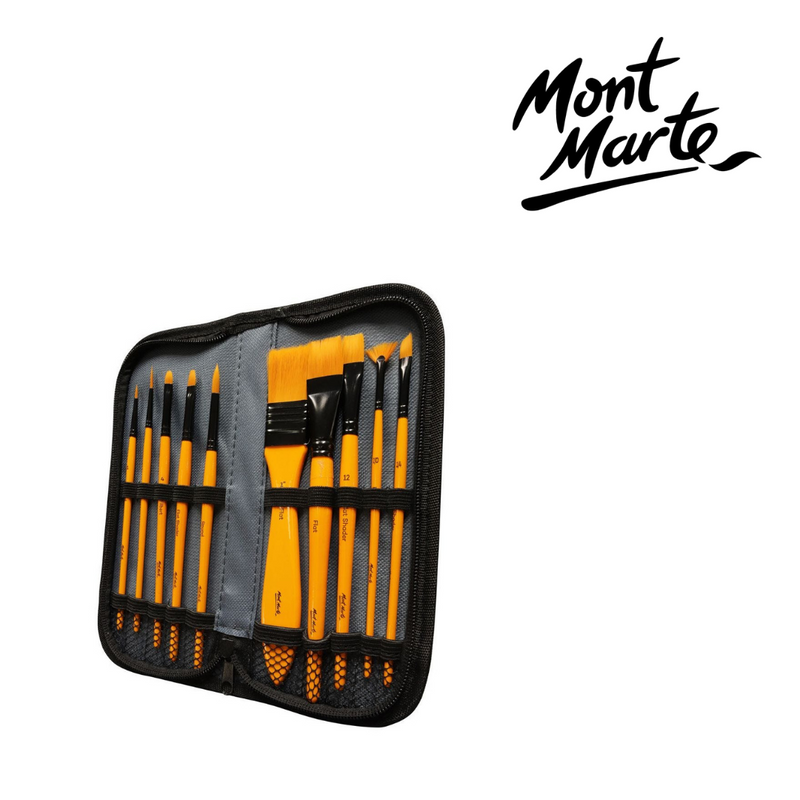 MM Brush Set in Wallet 11pc acrylic paint brush kit for canvas painting and art classes
