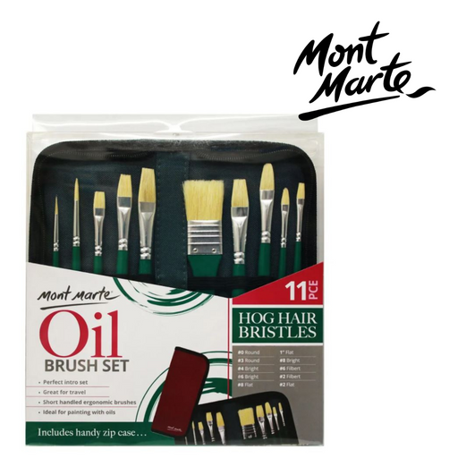 11 piece oil painting brush set in wallet – MM artist brushes for blending and detail