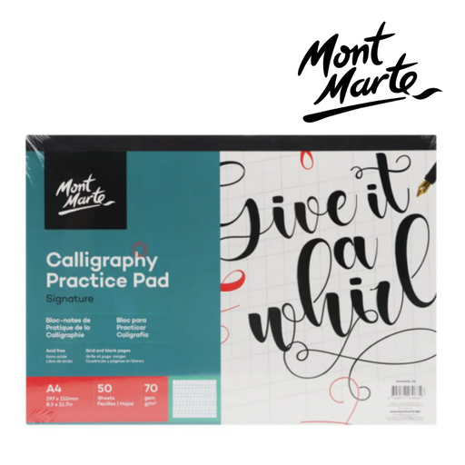 MM Calligraphy Practice Pad A4 50 sheets natural white 70gsm acid-free paper with printed slanted grid guidelines