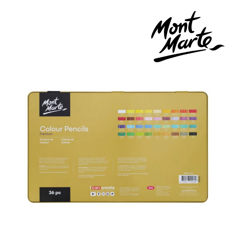 MM Colour Pencils Tin 36pc set in metal tin with assorted colours for drawing and colouring
