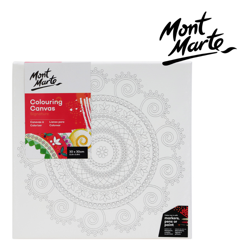 MM Colouring Canvas 30x30cm Mandala assorted pre-printed mandala outline canvas for colouring and DIY wall art