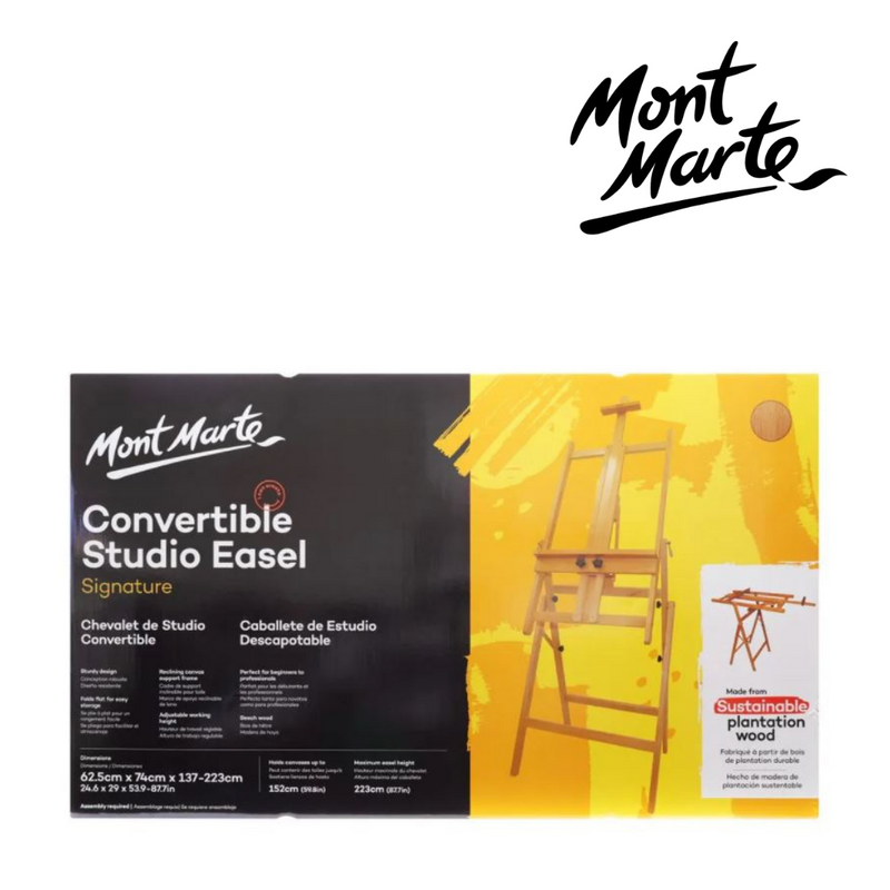 MM Convertible Studio Easel – adjustable artist floor easel for holding canvas and boards for acrylic, oil and watercolour painting