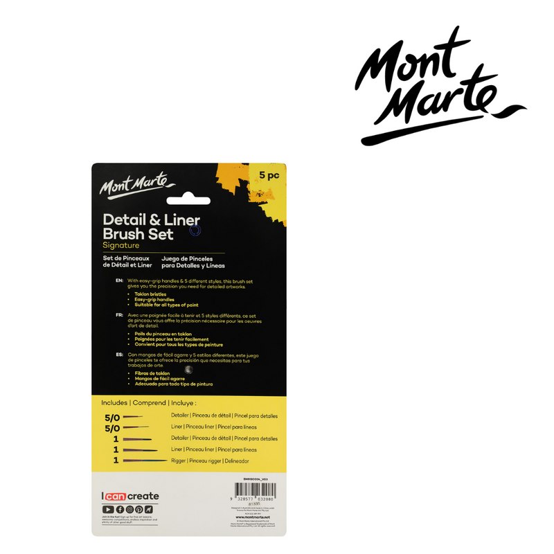 MM Detail & Liner Brush Set 5pc fine paint brushes for outlining and precision detail work