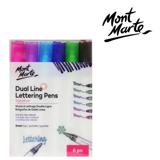 MM Dual Line Lettering Pens 6pc with 2mm tips for creating an outlined dual-line lettering effect in journals and crafts.