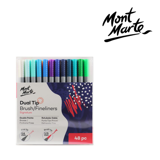 MM Dual Tip Brush/Fineliners 48pc Tri Grip marker set with brush tip and fineliner tip for lettering and colouring