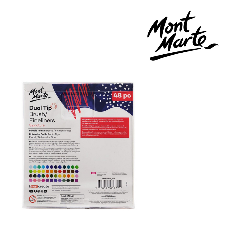 MM Dual Tip Brush/Fineliners 48pc Tri Grip marker set with brush tip and fineliner tip for lettering and colouring