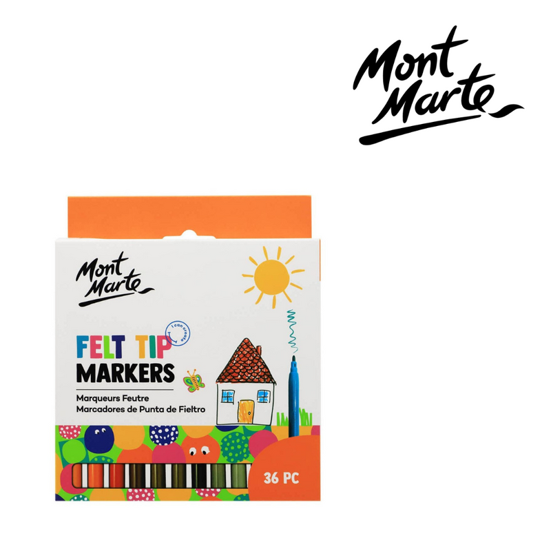 MM Felt Tip Markers 36pc set with assorted bright colours for colouring and school projects