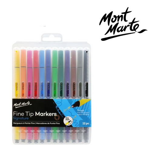 MM Fine Tip Markers 12pc Tri Grip in Case set of colourful fine tip markers in a storage case.