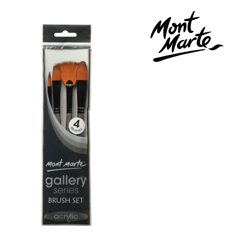 MM Gallery Series Brush Set Acrylic 4pc—assorted acrylic paint brushes for smooth coverage, blending, and detail work.