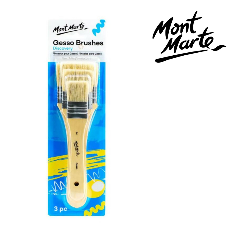 MM gesso brush set of 3 in sizes 2, 4 and 6 for applying primer and base coats to art surfaces