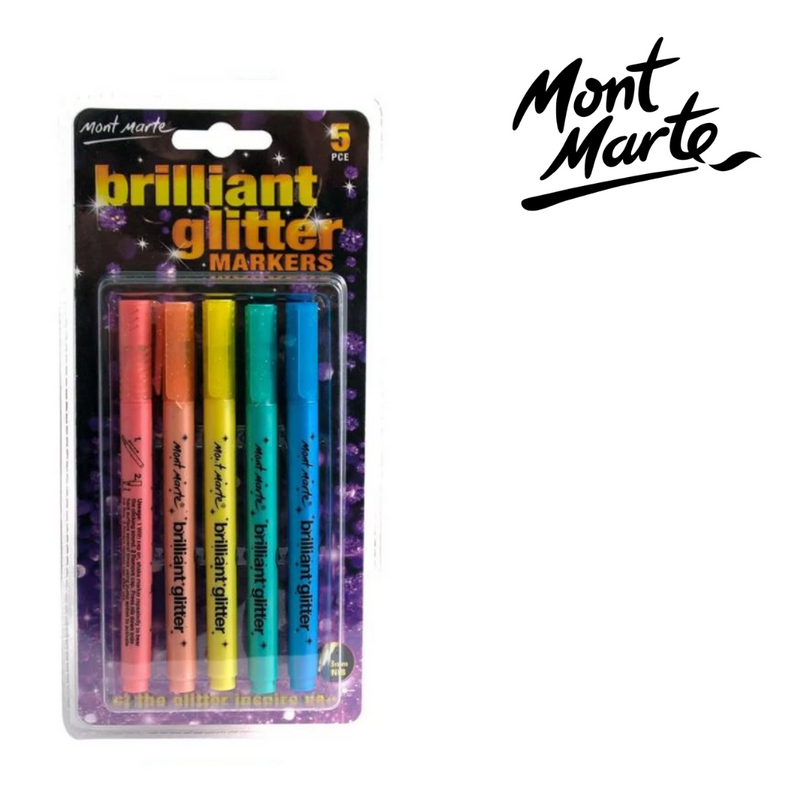 MM Glitter Markers 5pc shimmer marker set for crafts, cards and school projects