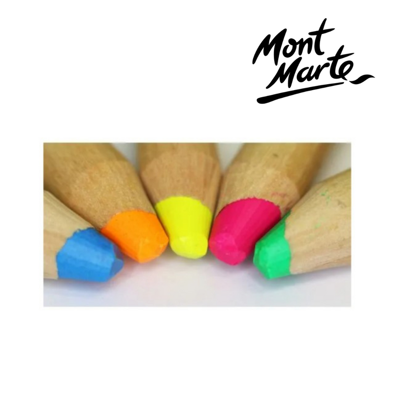 MM Jumbo Fluoro Pencils with Sharpener 6pc – neon jumbo coloured pencils set for kids colouring and school art