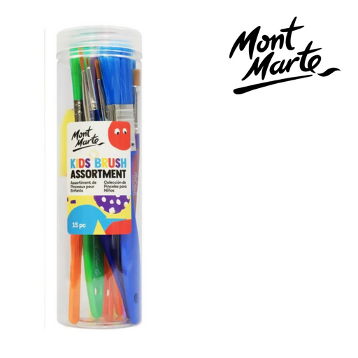 15 piece kids paint brush set with easy-grip cylinder handles – MM brush assortment