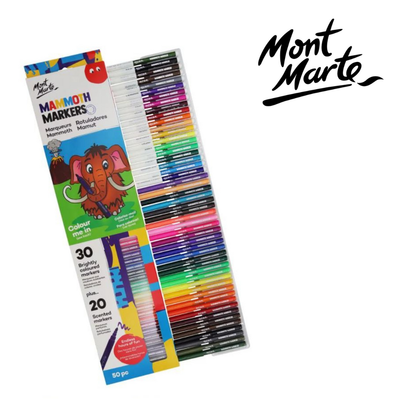 MM Mammoth Markers Set 50pc assorted colour markers for kids drawing, colouring, poster making and school craft projects
