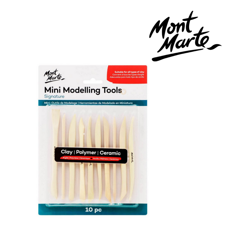 MM Mont Marte Mini Modelling Tools Boxwood 10pc (20 shapes) double-ended clay sculpting and texturing tools