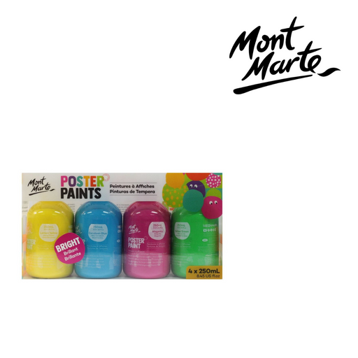 MM Poster Paint 4pc x 250ml Bright set – four bottles of bright poster paint for school projects, posters, classroom art and craft activities