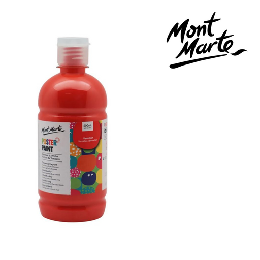 MM Poster Paint 500ml Vermilion – large bottle of vibrant vermilion red-orange poster paint for school posters and craft projects