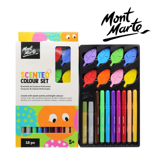 MM Scented Colour Set 18pc with assorted scented colours for kids’ colouring, crafts, and school projects.