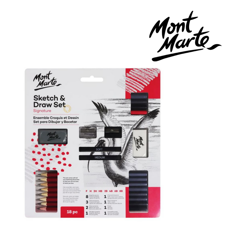 MM Sketch & Draw Set 18pc drawing kit with essential sketching and shading tools for students, beginners and hobby artists.