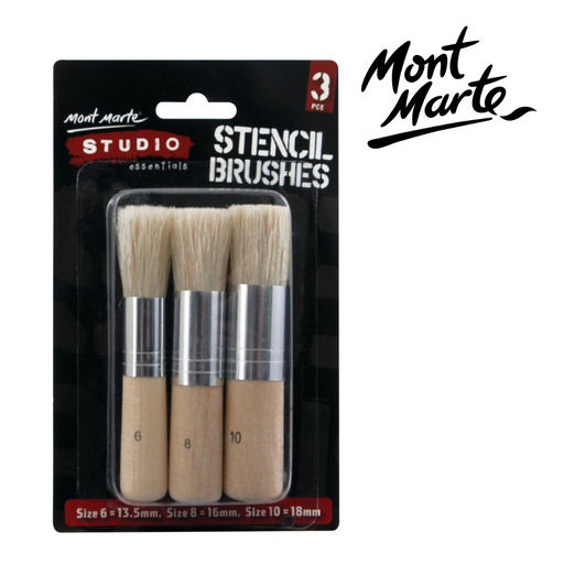 MM Stencil Brushes 3pc set of stencilling and stippling brushes for dabbing paint through stencils on canvas, paper, wood and DIY crafts