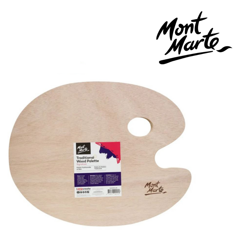 MM Traditional Oval Wood Palette 30x38cm kidney-shaped wooden paint palette with thumb hole for mixing oil paints