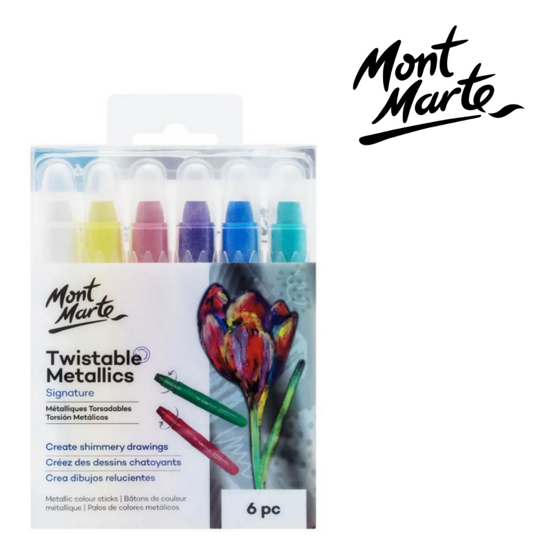 MM Twistable Metallics 6pc twist-up metallic gel colour sticks set with textured grip for smooth, thick strokes on paper and cardboard
