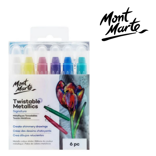 MM Twistable Metallics 6pc twist-up metallic gel colour sticks set with textured grip for smooth, thick strokes on paper and cardboard