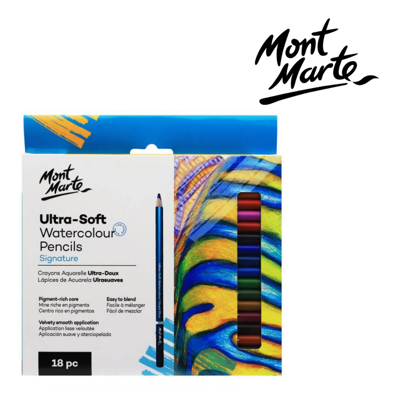 MM Ultra-Soft Watercolour Pencils 18pc water-soluble coloured pencil set for blending and washes