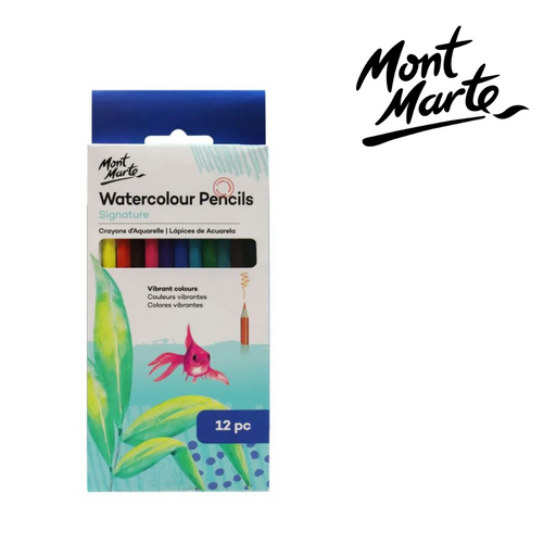 MM Watercolour Pencils 12-piece set of water-soluble coloured pencils for drawing and water-activated blending.