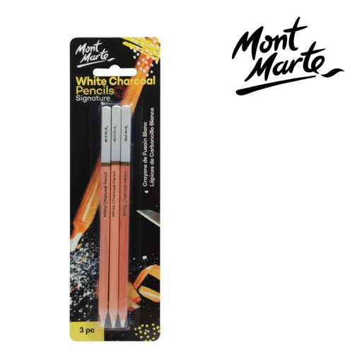 MM White Charcoal Pencils 3pc set for bright highlights and drawing on dark or toned paper.