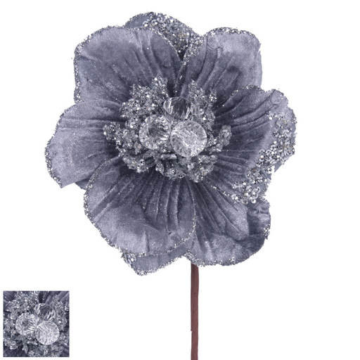 Ronis Magnolia Flower with Jewels 25cm with Stem 45cm Silver