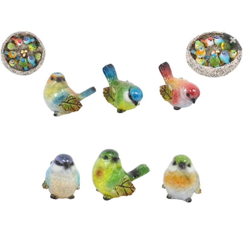 Ronis Marble Birds in Display Nest 5cm Assorted