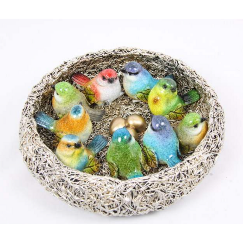 Ronis Marble Birds in Display Nest 5cm Assorted