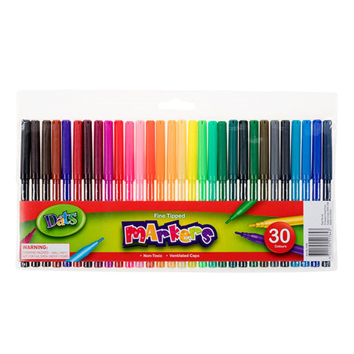 Fine tip colour markers 30 pack assorted colours for drawing colouring and school projects