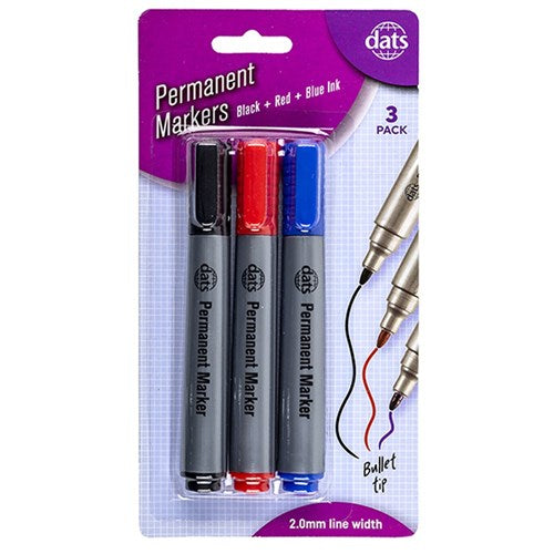 Permanent markers 3 pack mixed black blue and red ink for labelling and colour coding