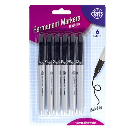 Pen style permanent markers 6 pack black ink for labelling and everyday marking