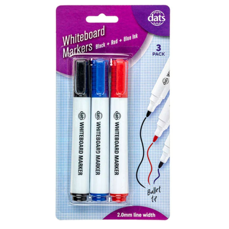 Whiteboard markers 3 pack mixed colours black blue red dry erase for classroom and office