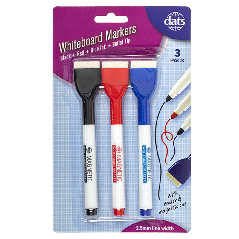 Whiteboard markers 3 pack mixed black blue red ink with erasers dry erase for classroom and office