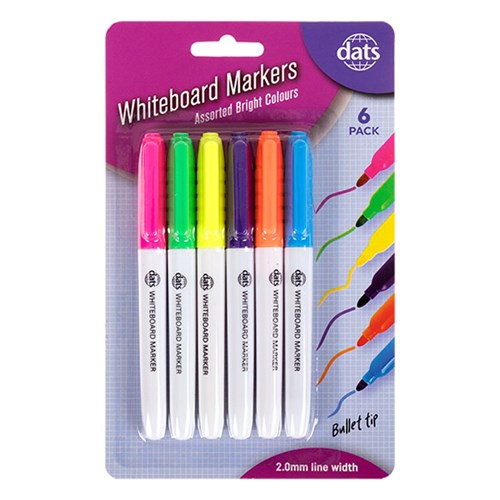 Pen style whiteboard markers 6 pack mixed bright colours dry erase for classroom and office