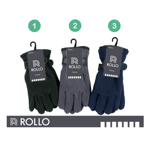 Ronis Mens Fleece Gloves with Velcro Strap 3 Asstd