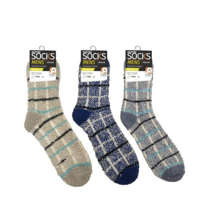 Ronis Mens Microfiber Socks Chequer 3 Asstd