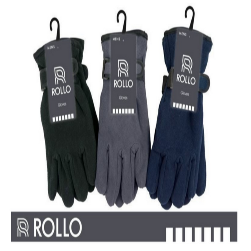 Men’s fleece winter gloves with adjustable Velcro wrist strap in assorted colours, warm outdoor gloves for commuting and cold weather wear