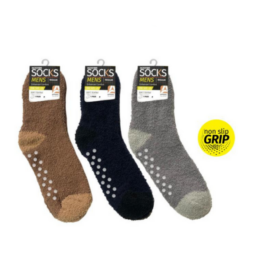 Mens microfiber socks with anti-slip feature in assorted colours for soft and practical indoor wear.