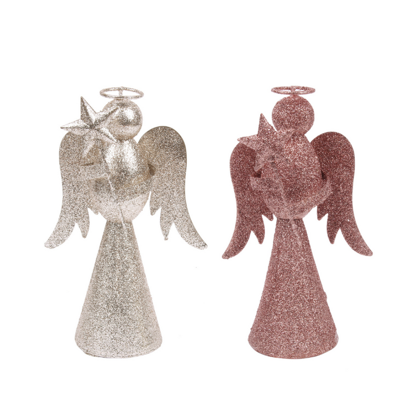 Ronis Metal Angel Glitter Rose Gold Champagne 19cm Assorted