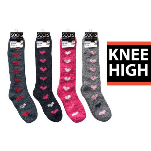 Ronis Microfiber Ladies Hearts Knee Socks 4 Asstd