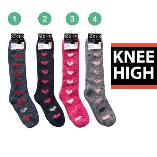 Ronis Microfiber Ladies Hearts Knee Socks 4 Asstd