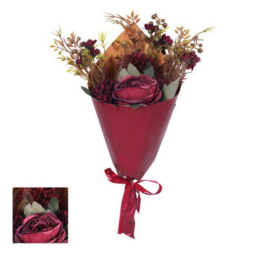 Ronis Mixed Bunch of Faux Flowers with Wrapping Red