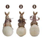 Ronis Musical Bunnies on Egg Polyresin 6x6x14.5cm 3 Asstd